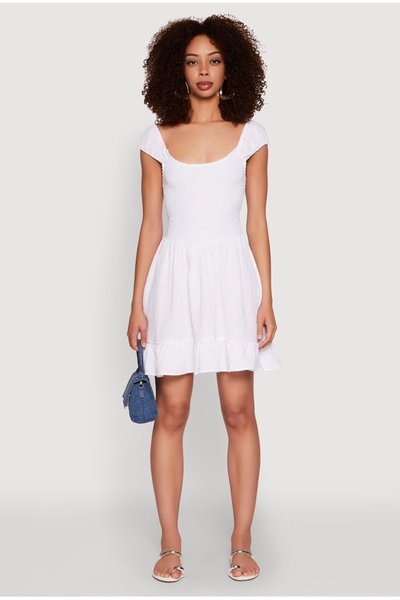 Womens Gauze Knit Smocked Skater Dress