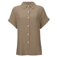 thumbnail image 1 of Womens Gauze Shirts Button Down Dress Shirts Casual Short Sleeve Textured Collared Summer Work Blouse Camping Clothes Brown S, 1 of 5