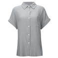 thumbnail image 1 of Womens Gauze Shirts Button Down Dress Shirts Casual Short Sleeve Textured Collared Summer Work Blouse Camping Clothes Gray L, 1 of 5