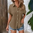 thumbnail image 1 of Womens Gauze Shirts Button Down Dress Shirts Casual Short Sleeve Textured Collared Summer Work Blouse Camping Clothes, 1 of 7