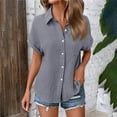 thumbnail image 1 of Womens Gauze Shirts Button Down Dress Shirts Casual Short Sleeve Textured Collared Summer Work Blouse Camping Clothes, 1 of 7