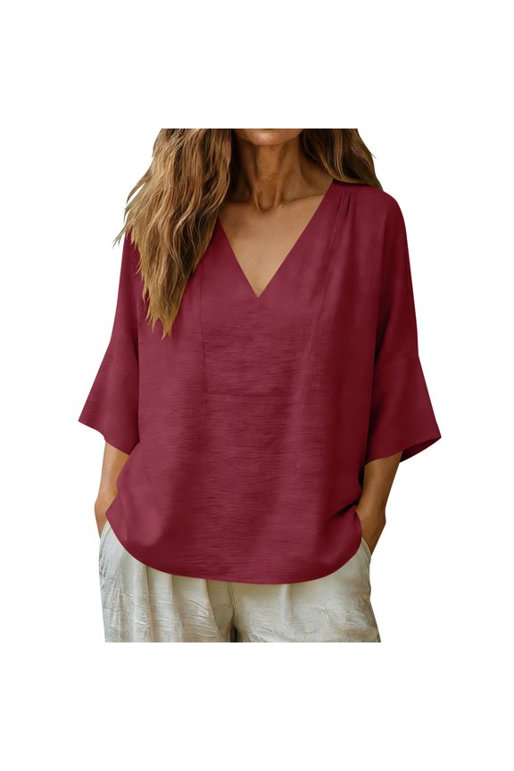 Womens Gauze Tops Summer Casual Peasant Blouse Linen Cotton Oversized Vneck Dressy Shirt Boho Flowy Long Sleeve Shirt