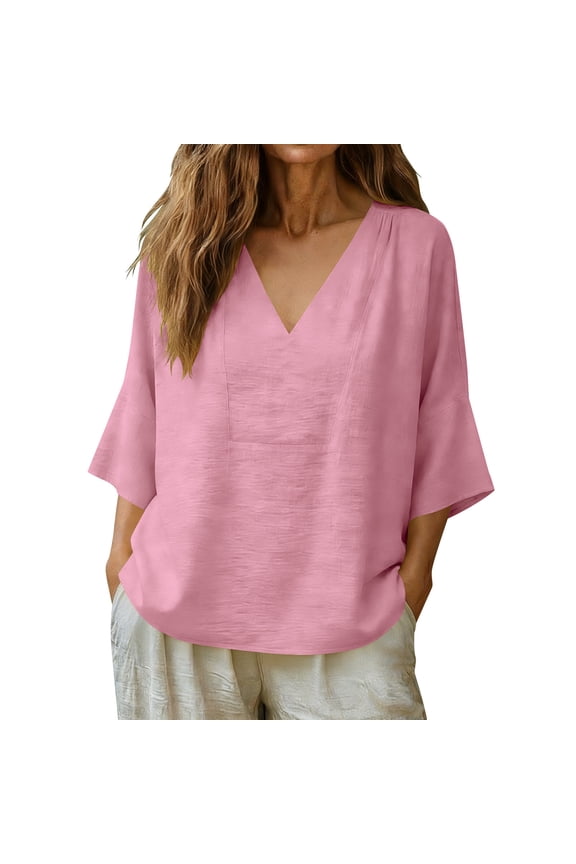 Womens Gauze Tops Summer Casual Peasant Blouse Linen Cotton Oversized Vneck Dressy Shirt Boho Flowy Long Sleeve Shirt