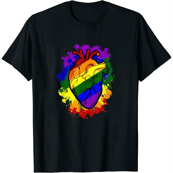 Womens Gay Heart Lgbt Pride Rainbow Color Bisexual Transgender Gift T-Shirt White Small