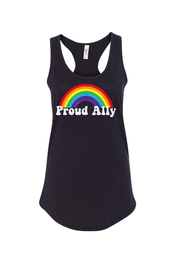 Womens Gay Pride Proud Ally Rainbow Support LGBTQ Racerback Tank Top-Black-xs