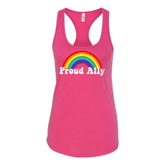 Womens Gay Pride Proud Ally Rainbow Support LGBTQ Racerback Tank Top-Raspberry-xl