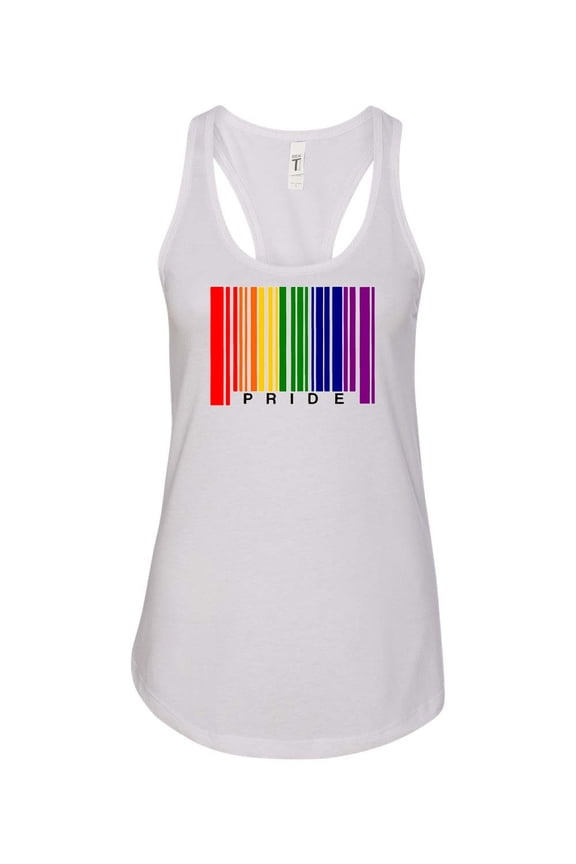 Womens Gay Pride Rainbow Barcode Support LGBTQ Racerback Tank Top-White-large