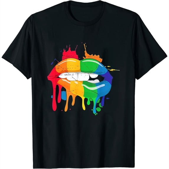 Womens Gay Pride Rainbow Pride Month Kissing Lips Proud Lgbt T-Shirt White 3X-Large