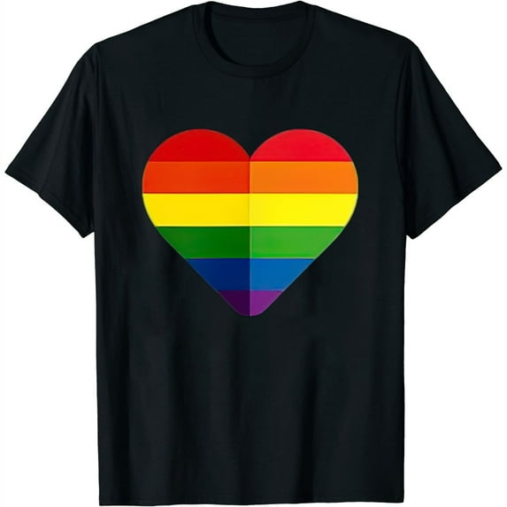Womens Gay Pride Shirt Rainbow Heart Equality T Shirt Black Large