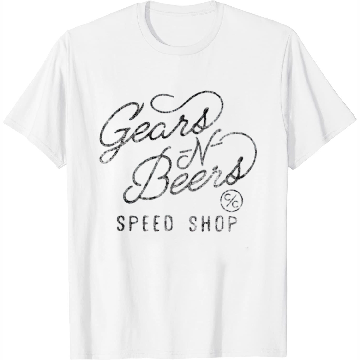 Womens Gears N Beers Speed Shop Cursive Type TShirt White 2XLarge