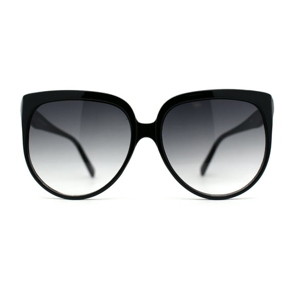 Womens Geeky Round High Temple Horn Rim Sunglasses Black Smoke