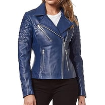 Womens Genuine Blue Lambskin Leather Jacket Motorcycle Biker Leather Jacket W699