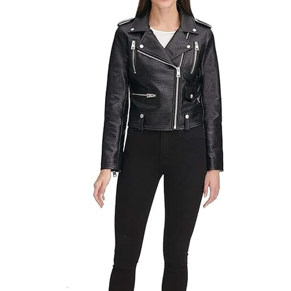 Womens Genuine Lambskin Leather Jacket Motorcycle Biker Leather Black Jacket W492