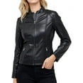 thumbnail image 1 of Womens Genuine Lambskin Leather Jacket Motorcycle Biker Leather Jacket Black W102, 1 of 4