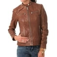 thumbnail image 1 of Womens Genuine Lambskin Leather Jacket Motorcycle Biker Leather Jacket W064, 1 of 3
