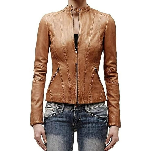 Womens Genuine Lambskin Leather Jacket Motorcycle Biker Leather Jacket W065