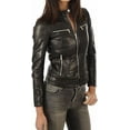 thumbnail image 1 of Womens Genuine Lambskin Leather Jacket Motorcycle Biker Leather Jacket W067, 1 of 3
