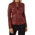 thumbnail image 1 of Womens Genuine Lambskin Leather Jacket Motorcycle Biker Leather Red Jacket W089, 1 of 3
