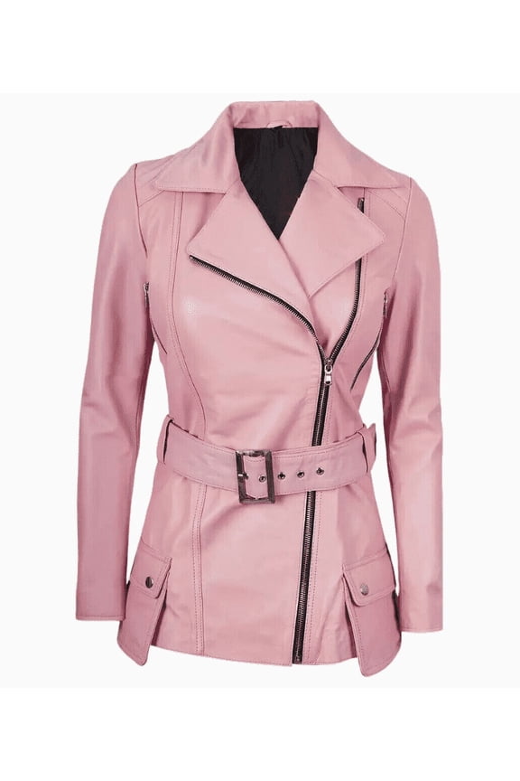 Womens Genuine Lambskin Pink Leather Jacket Moto Biker Slim Fit Jacket