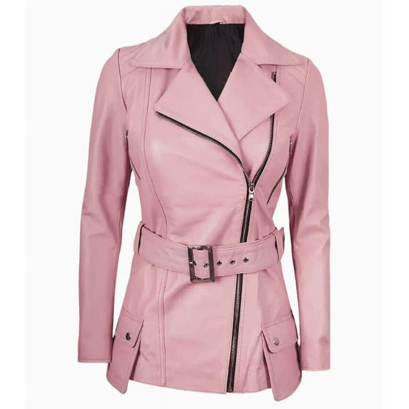 Womens Genuine Lambskin Pink Leather Jacket Moto Biker Slim Fit Jacket