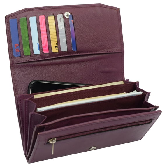 Womens Genuine Leather Wallets RFID Blocking Accordion Trifold Card Holder Ladies Phone Clutch