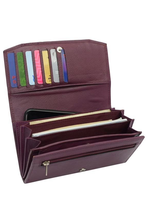 Womens Genuine Leather Wallets RFID Blocking Accordion Trifold Card Holder Ladies Phone Clutch