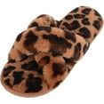thumbnail image 1 of Womens Genuine Thick Sheepskin Open Back Peep Toe Cross Over Slipper Slider - Leopard - US 7, 1 of 7