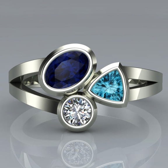 Womens Geometric Alloy Ring Artificial Gemstones Semi Precious Stone Inlay Irregular Three Color Design Ring Geometric