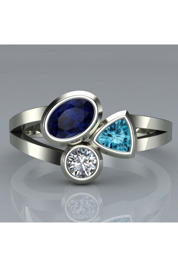 Womens Geometric Alloy Ring Artificial Gemstones Semi Precious Stone Inlay Irregular Three Color Design Ring Geometric