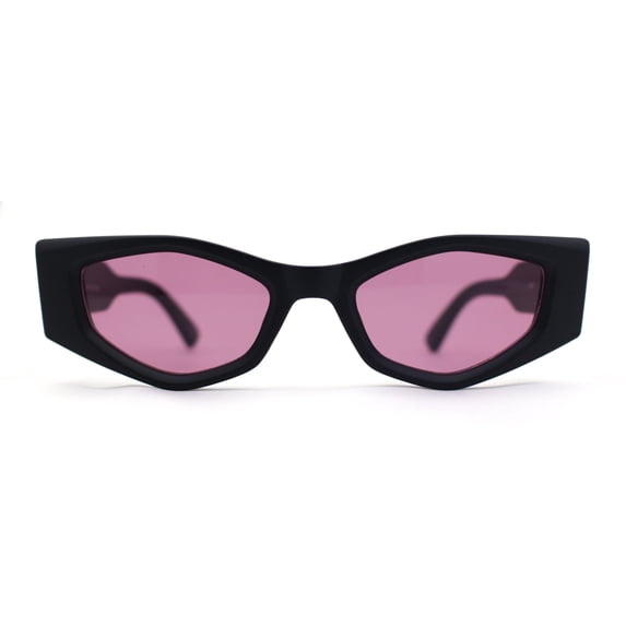 Womens Geometric Angular Mod Thick Bevel Cat Eye Sunglasses Matte Black - Purple