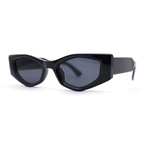Womens Geometric Angular Mod Thick Bevel Cat Eye Sunglasses Shiny Black - Black