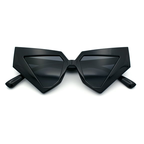 Womens Geometric Bold Chunky Triangular Cat Eye Plastic Fashion Sunglasses All Black