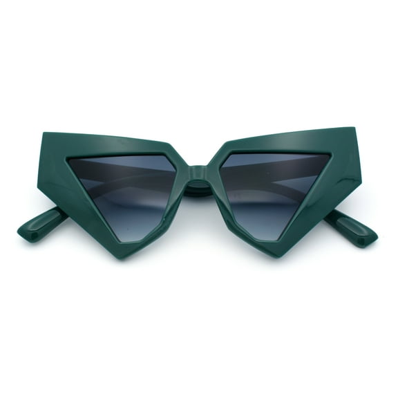 Womens Geometric Bold Chunky Triangular Cat Eye Plastic Fashion Sunglasses Green - Navy