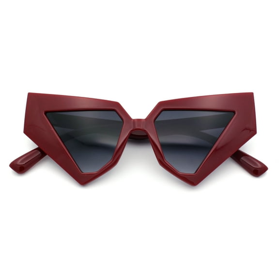 Womens Geometric Bold Chunky Triangular Cat Eye Plastic Fashion Sunglasses Red - Smoke