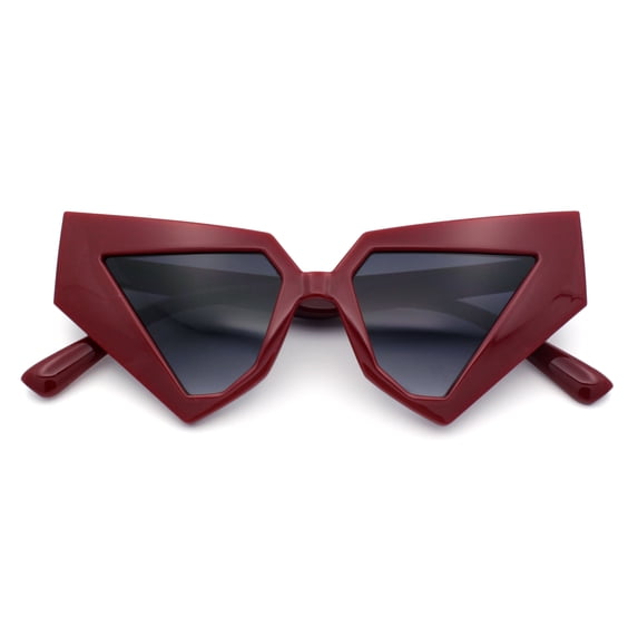 Womens Geometric Bold Chunky Triangular Cat Eye Plastic Fashion Sunglasses Red - Smoke