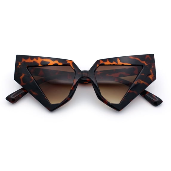 Womens Geometric Bold Chunky Triangular Cat Eye Plastic Fashion Sunglasses Tortoise - Brown