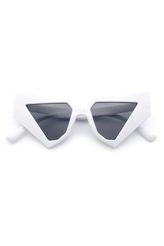 Womens Geometric Bold Chunky Triangular Cat Eye Plastic Fashion Sunglasses White - Black