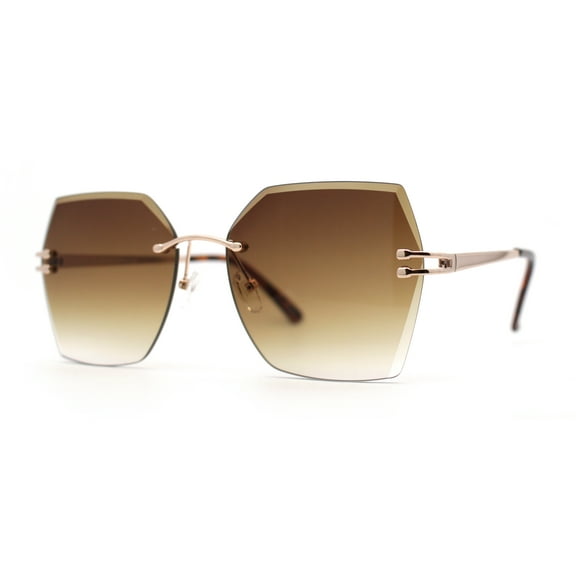 Womens Geometric Butterfly Rimless Oceanic Lens Chic Sunglasses Gold Brown