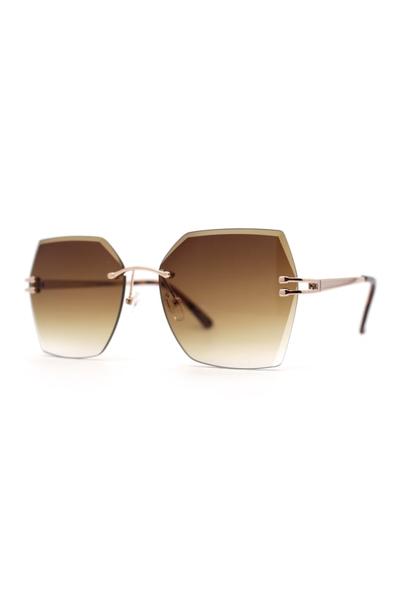 Womens Geometric Butterfly Rimless Oceanic Lens Chic Sunglasses Gold Brown