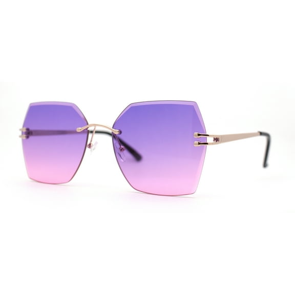 Womens Geometric Butterfly Rimless Oceanic Lens Chic Sunglasses Gold Purple Pink