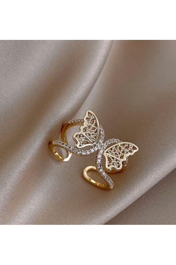 Womens Geometric Copper Ring with Bee Design European and American Fashion Statement Ring Jewelry Fishbone Ring Golden Bee Ring for Women Micro Inlay Ring