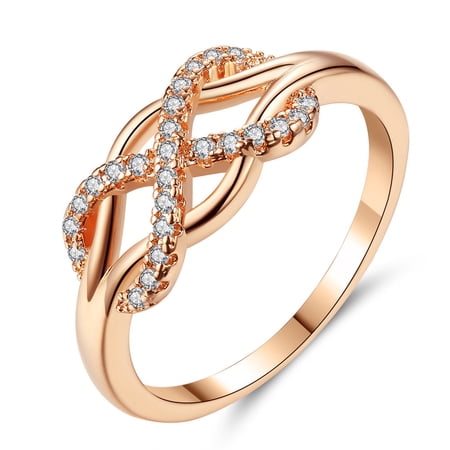 Womens Geometric Copper Ring Number 8 Twisted Micro Inlaid Zircon Electroplated Rose Gold Fashion Jewelry