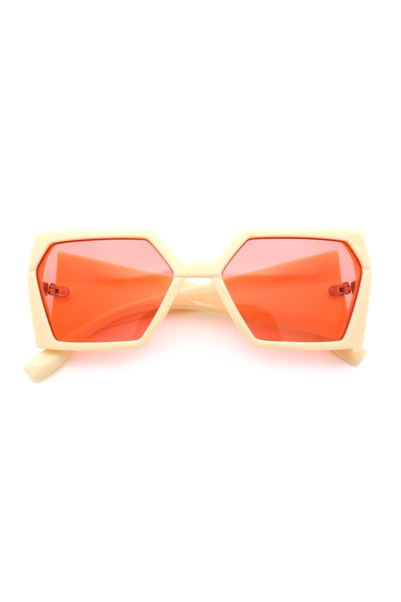 Womens Geometric Hexagon Thick Triangle Temple Mod Plastic Sunglasses Ivory - Red