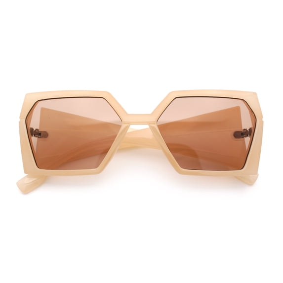 Womens Geometric Hexagon Thick Triangle Temple Mod Plastic Sunglasses Peach - Brown