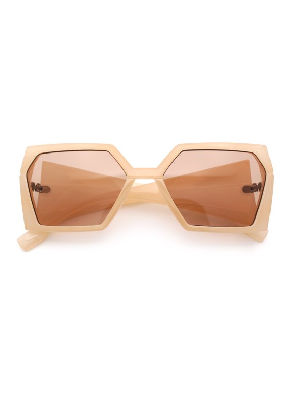 Womens Geometric Hexagon Thick Triangle Temple Mod Plastic Sunglasses Peach - Brown
