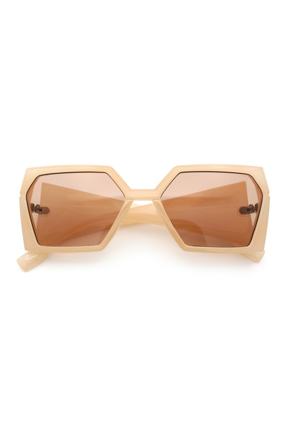 Womens Geometric Hexagon Thick Triangle Temple Mod Plastic Sunglasses Peach - Brown