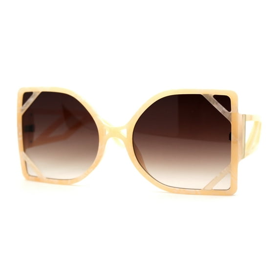 Womens Geometric Lattice Plastic Square Butterfly Sunglasses Peach Brown