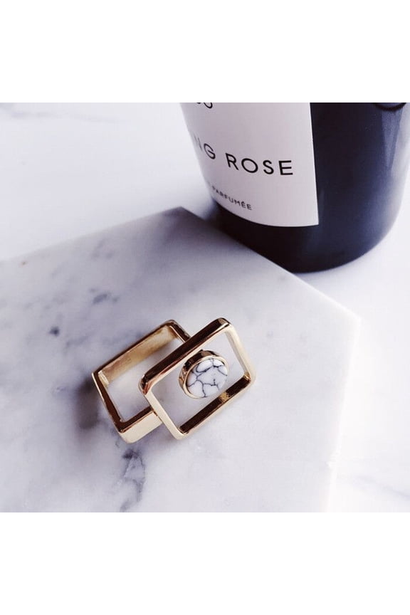 Womens Geometric Marble Pattern Ring Alloy Electroplated Fashion Jewelry Statement Accessory Gift for Her Style