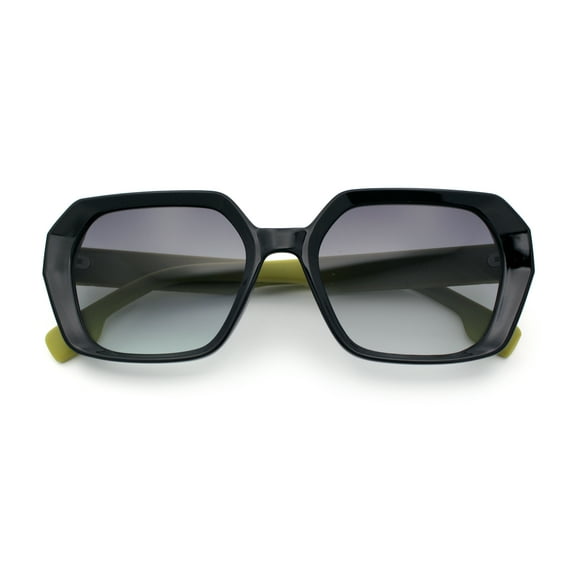 Womens Geometric Octagonal Classy Plastic Designer Fashion Sunglasses [Black Green - Green]
