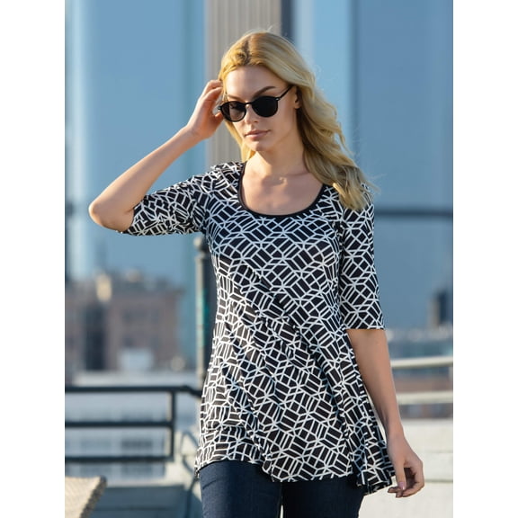 Womens Geometric Print Flared Tunic Top